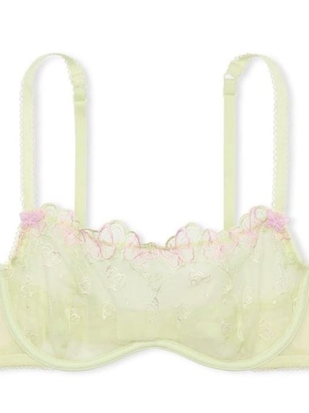 Victoria Secret Lime Green push up embroidered butterfly lace bra. Size Large.